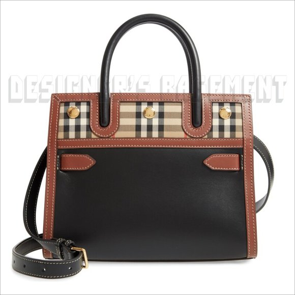 BURBERRY black Leather & Vintage Check Baby TITLE Mini Tote convertible bag NWT - Picture 10 of 11